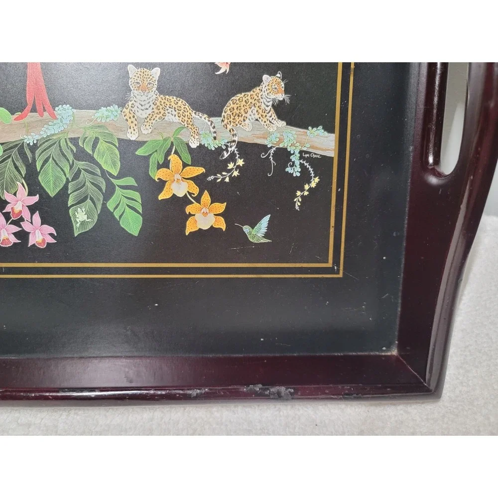 Lynn Chase Jaguar Jungle Wooden Tray w/ Handles 16 X‎ 12